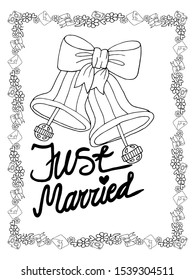 Wedding coloring page isolated with line art wreath. Wedding line art coloring sheets. Wedding activity page.