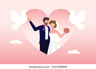 Conceito de casamento. Ilustração vetorial plana colorida isolada.