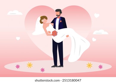 Conceito de casamento. Ilustração vetorial plana colorida isolada.