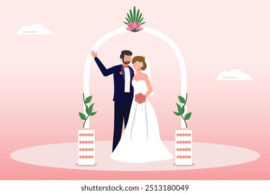 Conceito de casamento. Ilustração vetorial plana colorida isolada.