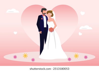 Conceito de casamento. Ilustração vetorial plana colorida isolada.