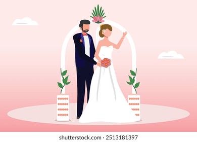 Conceito de casamento. Ilustração vetorial plana colorida isolada.