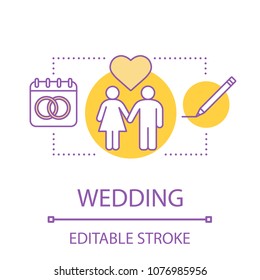Wedding concept icon. Engagement idea thin line illustration. Vector isolated outline drawing. Editable stroke