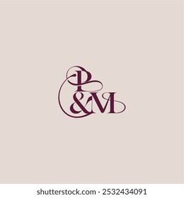 wedding concept monogram elegant and luxury concept PM bold serif initial calligraphy letter