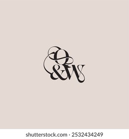 concepto de boda monograma elegante y concepto de lujo QW letra de caligrafía inicial en negrita serif