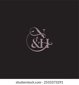 concepto de boda monograma elegante y concepto de lujo NH letra de caligrafía inicial serif en negrita