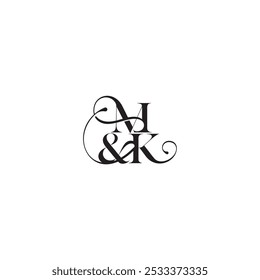 monograma de conceito de casamento conceito elegante e de luxo MK bold serif letra de caligrafia inicial
