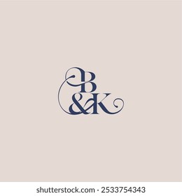concepto de boda monograma elegante y concepto de lujo BK bold serif letra de caligrafía inicial
