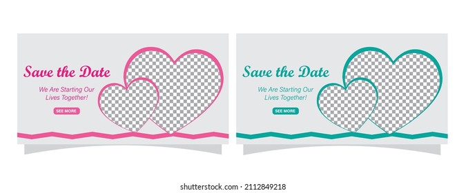 wedding concept social media  banner template vector illustrations with heart and on white background. 