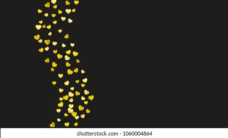 Wedding confetti with gold glitter hearts. Valentines day. Vector background. Hand drawn texture. Love theme for party invite, retail offer and ad. Wedding confetti template with hearts.