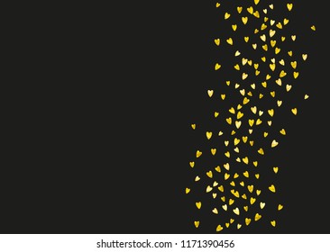Wedding confetti with gold glitter hearts. Valentines day. Vector background. Hand drawn texture. Love theme for gift coupons, vouchers, ads, events. Wedding confetti template with hearts.