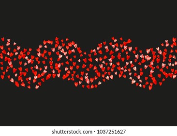 Wedding confetti with pink glitter hearts. Valentines day. Vector background. Hand drawn texture. Love theme for flyer, special business offer, promo. Wedding confetti template with hearts.
