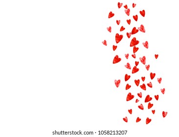 Wedding confetti with pink glitter hearts. Valentines day. Vector background. Hand drawn texture. Love theme for flyer, special business offer, promo. Wedding confetti template with hearts.