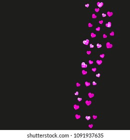 Wedding confetti with pink glitter hearts. Valentines day. Vector background. Hand drawn texture. Love theme for party invite, retail offer and ad. Wedding confetti template with hearts.