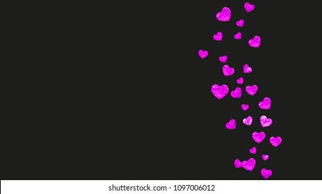 Wedding confetti with pink glitter hearts. Valentines day. Vector background. Hand drawn texture. Love theme for party invite, retail offer and ad. Wedding confetti template with hearts.