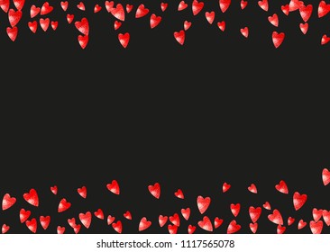 Wedding confetti with pink glitter hearts. Valentines day. Vector background. Hand drawn texture. Love theme for flyer, special business offer, promo. Wedding confetti template with hearts.
