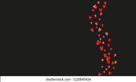 Wedding confetti with pink glitter hearts. Valentines day. Vector background. Hand drawn texture. Love theme for gift coupons, vouchers, ads, events. Wedding confetti template with hearts.