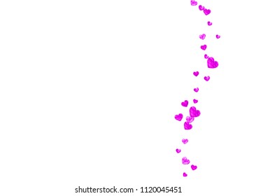Wedding confetti with pink glitter hearts. Valentines day. Vector background. Hand drawn texture. Love theme for voucher, special business banner. Wedding confetti template with hearts.