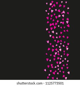 Wedding confetti with pink glitter hearts. Valentines day. Vector background. Hand drawn texture. Love theme for gift coupons, vouchers, ads, events. Wedding confetti template with hearts.