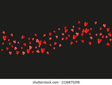 Wedding confetti with pink glitter hearts. Valentines day. Vector background. Hand drawn texture. Love theme for party invite, retail offer and ad. Wedding confetti template with hearts.