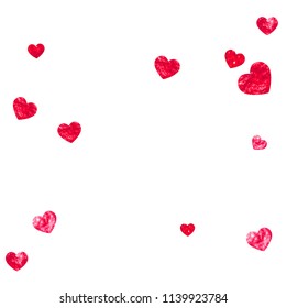 Wedding confetti with pink glitter hearts. Valentines day. Vector background. Hand drawn texture. Love theme for party invite, retail offer and ad. Wedding confetti template with hearts.