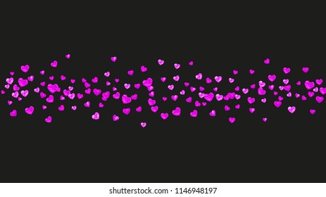 Wedding confetti with pink glitter hearts. Valentines day. Vector background. Hand drawn texture. Love theme for poster, gift certificate, banner. Wedding confetti template with hearts.