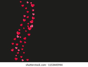 Wedding confetti with pink glitter hearts. Valentines day. Vector background. Hand drawn texture. Love theme for poster, gift certificate, banner. Wedding confetti template with hearts.