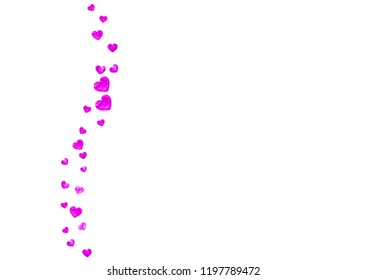 Wedding confetti with pink glitter hearts. Valentines day. Vector background. Hand drawn texture. Love theme for poster, gift certificate, banner. Wedding confetti template with hearts.