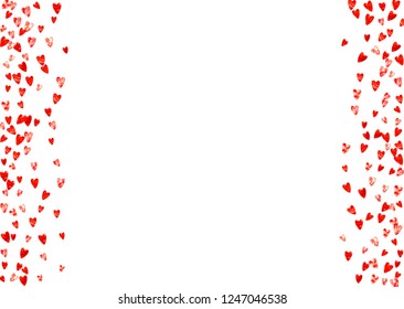 Wedding confetti with pink glitter hearts. Valentines day. Vector background. Hand drawn texture. Love theme for flyer, special business offer, promo. Wedding confetti template with hearts.