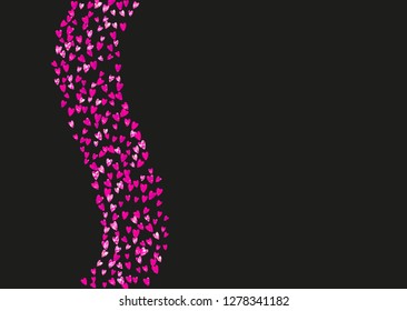 Wedding confetti with pink glitter hearts. Valentines day. Vector background. Hand drawn texture. Love theme for flyer, special business offer, promo. Wedding confetti template with hearts.