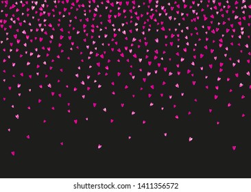 Wedding confetti with pink glitter hearts. Valentines day. Vector background. Hand drawn texture. Love theme for voucher, special business banner. Wedding confetti template with hearts.