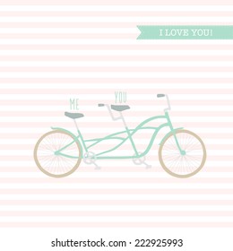 Wedding, congratulations invitation with bicycle. Save the date.