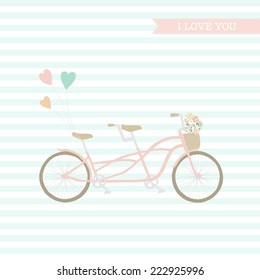 Wedding, congratulations invitation with bicycle. Save the date.