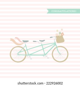 Wedding, congratulations invitation with bicycle. Save the date.