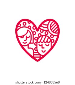 Wedding contour heart with boy and girl.