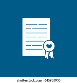 Wedding Contract With Heart Flat Icon On Blue Background