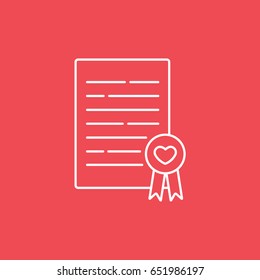 Wedding Contract With Heart Line Icon On Red Background