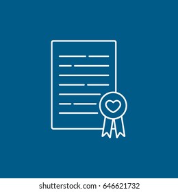 Wedding Contract Line Icon On Blue Background
