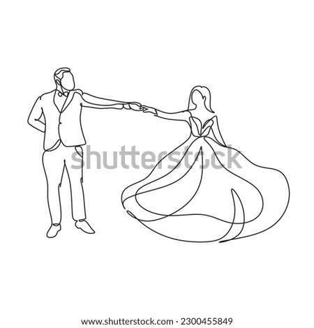 Wedding cople dance vector line art. Beautiful bride and groom line drawing. Elegant wedding agency logo. Minimalist modern illustration Photo stock © 
