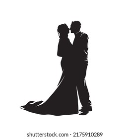 Wedding Coulpe Silhouette Newlyweds Stand Facing Stock Vector (Royalty ...