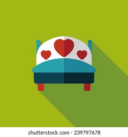 wedding couple bed flat icon with long shadow,eps10