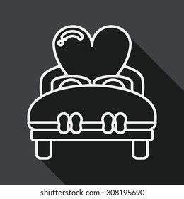 wedding couple bed flat icon with long shadow, line icon