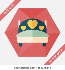 wedding couple bed flat icon with long shadow,eps10