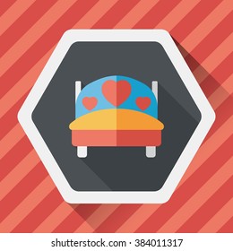 wedding couple bed flat icon with long shadow,eps10