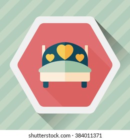 wedding couple bed flat icon with long shadow,eps10