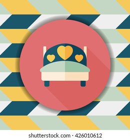wedding couple bed flat icon with long shadow,eps10