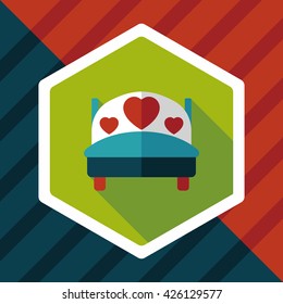 wedding couple bed flat icon with long shadow,eps10