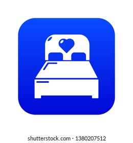 Wedding couple bed icon blue vector isolated on white background