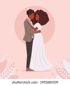 Wedding couple. Black married couple. Wedding portrait. Vector illustration