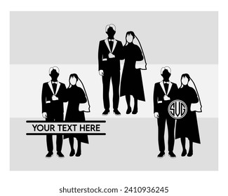 Wedding Couple, Wedding Boy And Girl, Couple, Romance, Love Day, Mr And Mrs, Wedding Silhouette, Clipart, Vector,